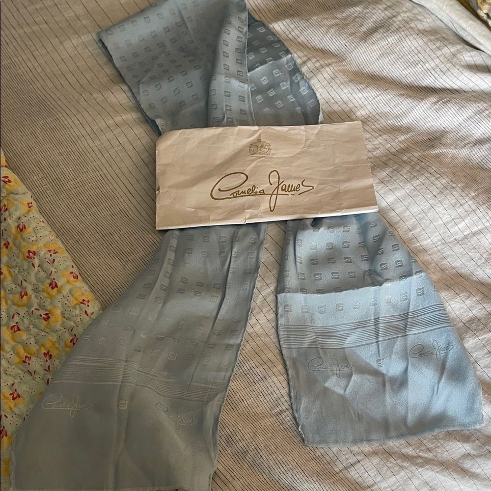 Light Blue Silk Patterned Scarf - Picture 2 of 7